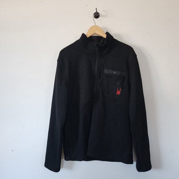 Spyder Pullover Sweater Black Size Large Quarter Zip - Picture 1 of 3